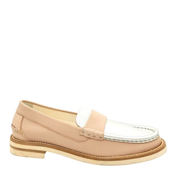 NEW Pedro Garcia Stina Penny Loafer Womens 11 Beige Silver Metallic Preppy Chic - Picture 1 of 8
